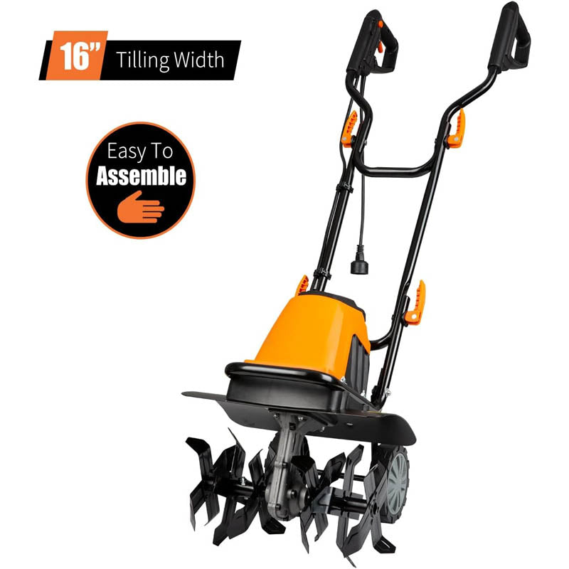 Cultivators 10 Amp Electric Tiller 16-Inch 6 Steel Blades Adjustable Transit Wheel for Garden Lawn Soil Digging