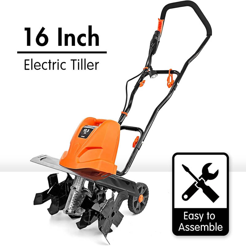 Cultivators 16 Inch 13.5 AMP Electric Corded Garden Tiller & Cultivator 8'' Tilling Depth Foldable Handle 6 Tines Tiller for Gardening