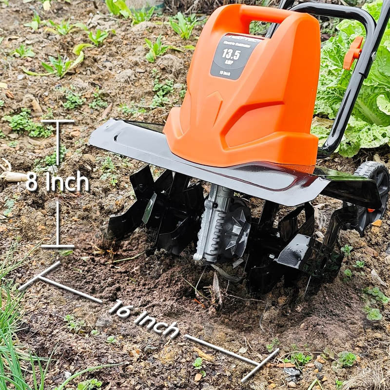 Cultivators 16 Inch 13.5 AMP Electric Corded Garden Tiller & Cultivator 8'' Tilling Depth Foldable Handle 6 Tines Tiller for Gardening