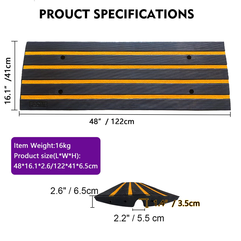 Rubber Driveway Curb Ramp / 3 Pack Rolled Edge Ramp / Rubber Kerb Ramp