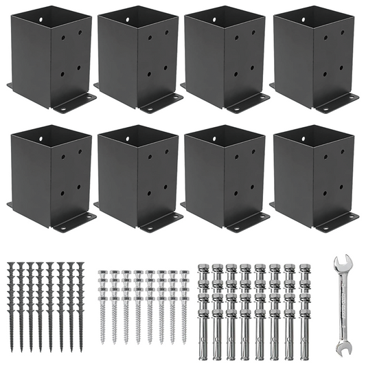 4×4 Post Base 8 Pcs,Inner Size 3.5x3.5 Post Brackets,Thick Steel Post Anchor Outdoor for Support Deck Base Plate Pergola Brackets Fence Kit,Black