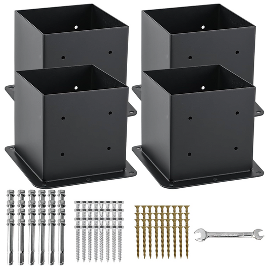 6x6 Post Base 4 Pcs, Inner Size 5.6x5.6 Post Anchors,Deck Post Brackets Support Deck Base Plate Pergola Brackets Fence Kit,Thick Solid Steel & Black Powder Coated