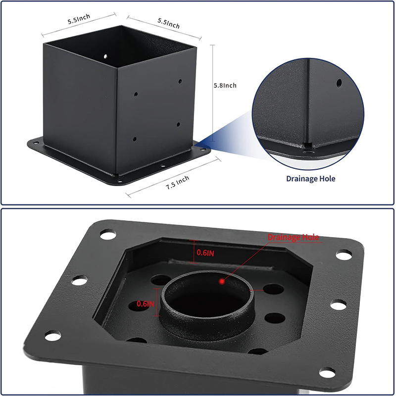 6x6 Post Base 4 Pcs, Inner Size 5.6x5.6 Post Anchors,Deck Post Brackets Support Deck Base Plate Pergola Brackets Fence Kit,Thick Solid Steel & Black Powder Coated