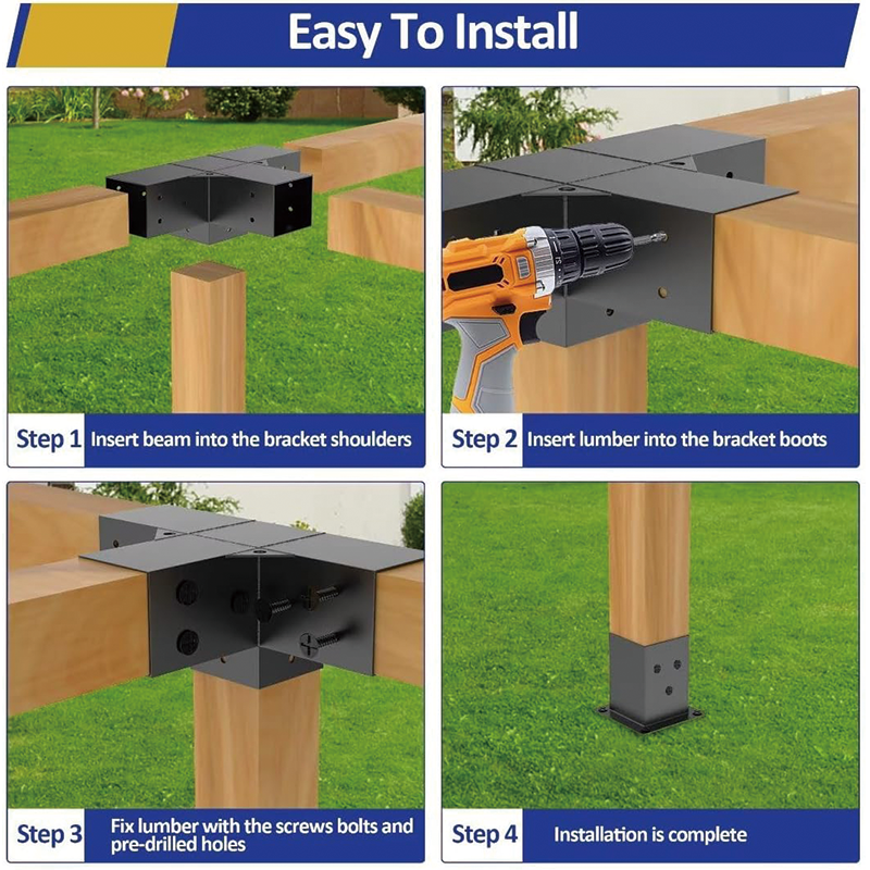 Heavy Alloy Steel Pergola Kit 4''x4'' with 3-Way Brackets,DIY Pergola Brackets Suitable for Pergolas，Gardens，and Metal Gazebo Kits