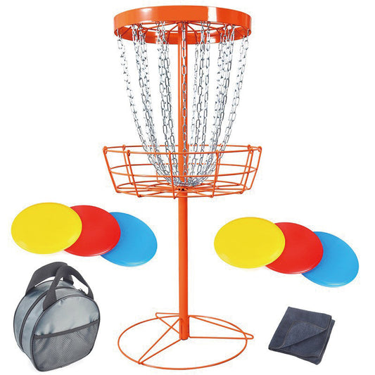 Disc Golf Basket, 24-Chains Portable Disc Golf Target Hole, Heavy Duty Steel Practice Disc Golf Basket Stand Equipment, Indoor & Outdoor Pro Golf Basket Set with 6 Discs