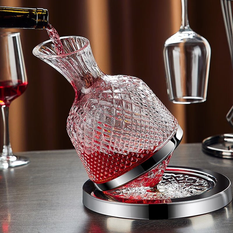Rotating Red Wine Decanter Wine Dispenser Crystal Glass Creative Gyro Household Wine Dispenser 1500Ml Silver