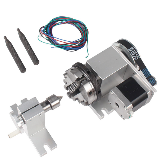 Dividing Head K12-65mm Type Divding Head,4:1 CNC 4th-Axis A-Axis Rotation-Axis,4 Jaw Chuck+Nema17 Stepper Motor for CNC Router Engraver Machine