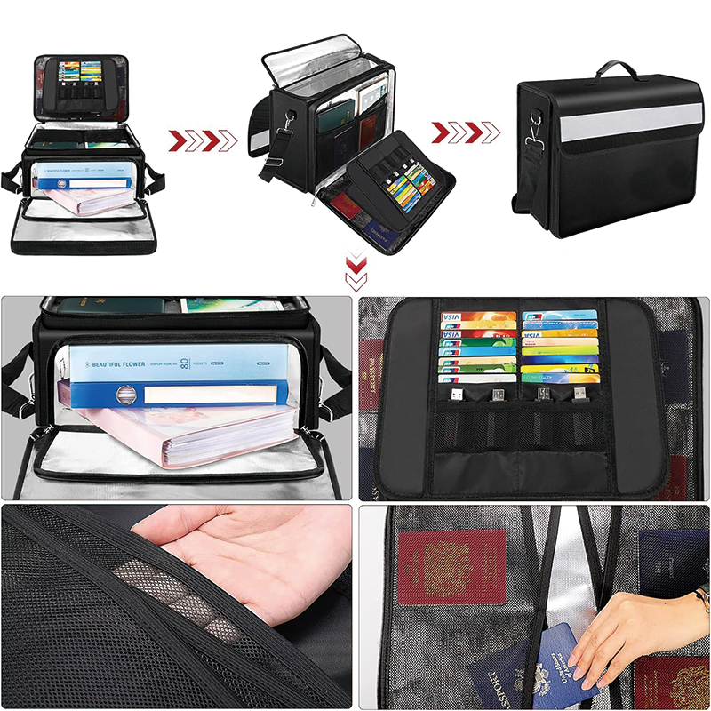 Fireproof Document Box with Multiple Pockets, 5200°F 17”x12.5”x7.2” Large  Fireproof Waterproof Bag for Valuables