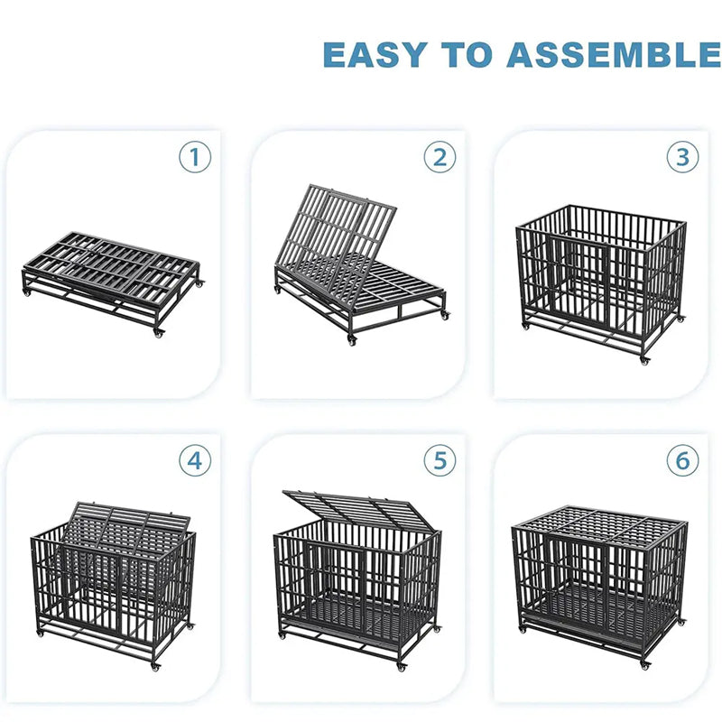 Heavy Duty Dog Crate Metal Indestructible Dog Cage, 38 Inch Escape Proof Dog Kennel With Lockable Wheels, Removable Tray