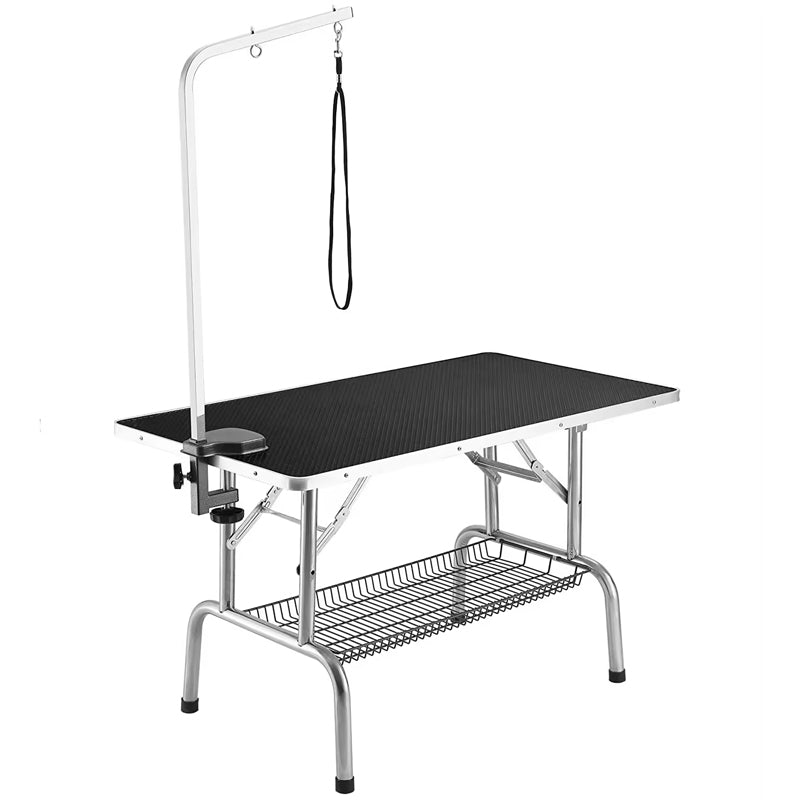 43” Heavy Duty Pet Dog Grooming Table Professional Foldable Dog Trimming Table With Adjustable Arm Noose & Mesh Tray