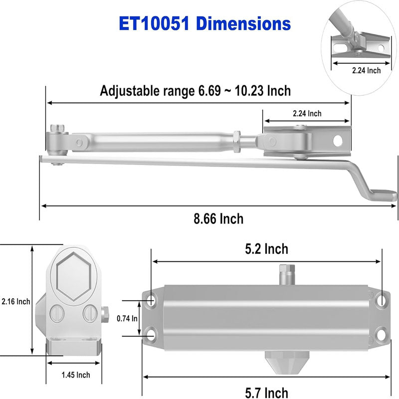 Door Closer Automatic Door Closer Commercial or Residential Use  Door Weights 55~99 Lb Aluminum