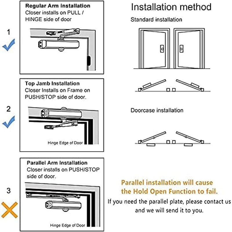 Door Closer Applies Regular Top Jamb Mounting Adjustable Automatic Size 3 Door Closer Easy Install Black