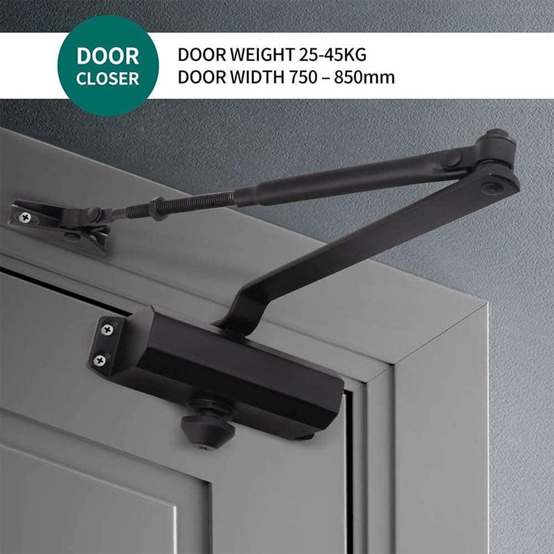 Door Closer Applies Regular Top Jamb Mounting Adjustable Automatic Size 3 Door Closer Easy Install Black