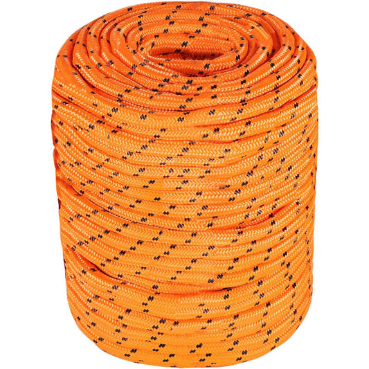 Double Braid Rope 1/2 in x 200 ft 48 Strands for Climbing Tree Work Pulling Swing Sailing Orange