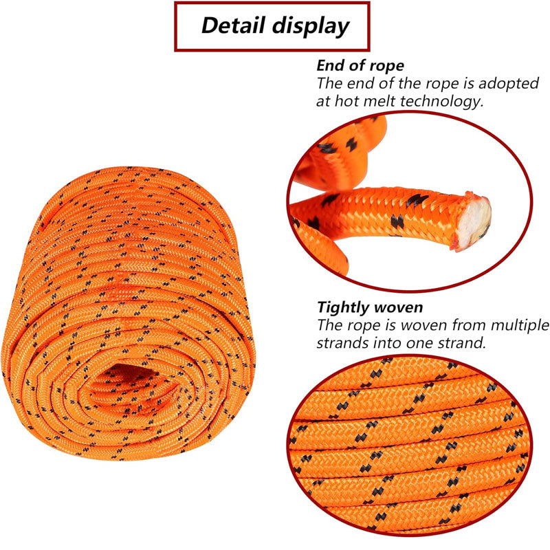 Double Braid Rope 1/2 in x 200 ft 48 Strands for Climbing Tree Work Pulling Swing Sailing Orange