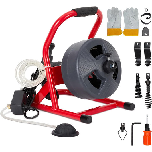 50Ft x 5/16 Inch Drain Cleaner Machine for 3/4 to 3 Inch Pipes Portable Sewer Snake Auger Cleaner