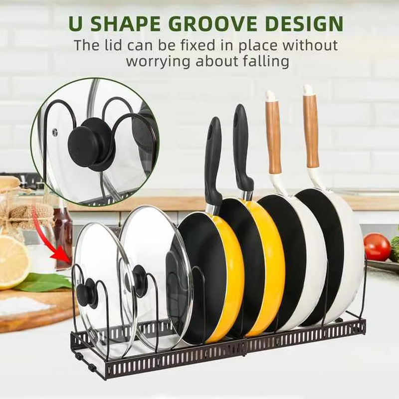 Metal Expandable And Detachable Pot Pan And Cover Organizer Display Rack Holder For Kitchen Cabinet Pantry