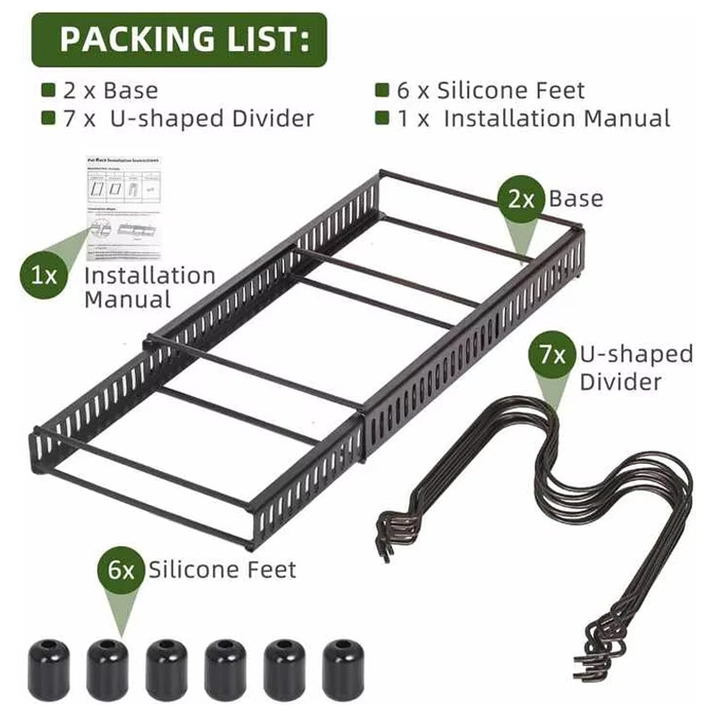 Metal Expandable And Detachable Pot Pan And Cover Organizer Display Rack Holder For Kitchen Cabinet Pantry