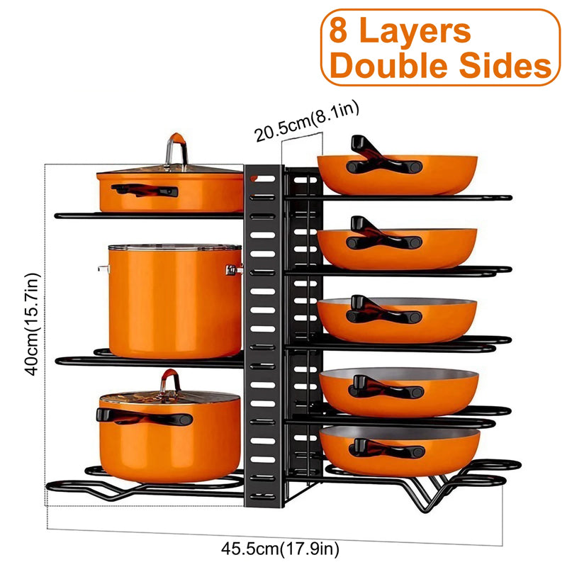 8 Tier Pot Organizer Racks Durable Removable Pot Pan And Lid Cabinet Holder Multi-Functional Kitchen Shelf For Desktop Cabinet