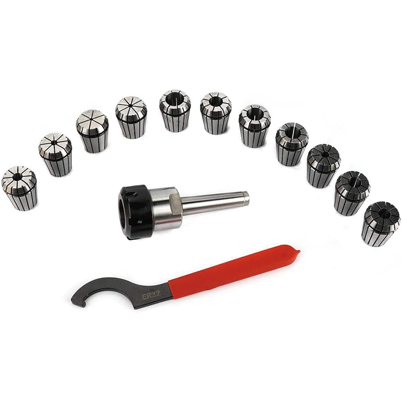 ER32 Collet Set, Lathe Chuck Tool with 11 PCS ER32 Collets, 1PCS MT2 Bridgeport Shank Holder & 1 PCS Wrench