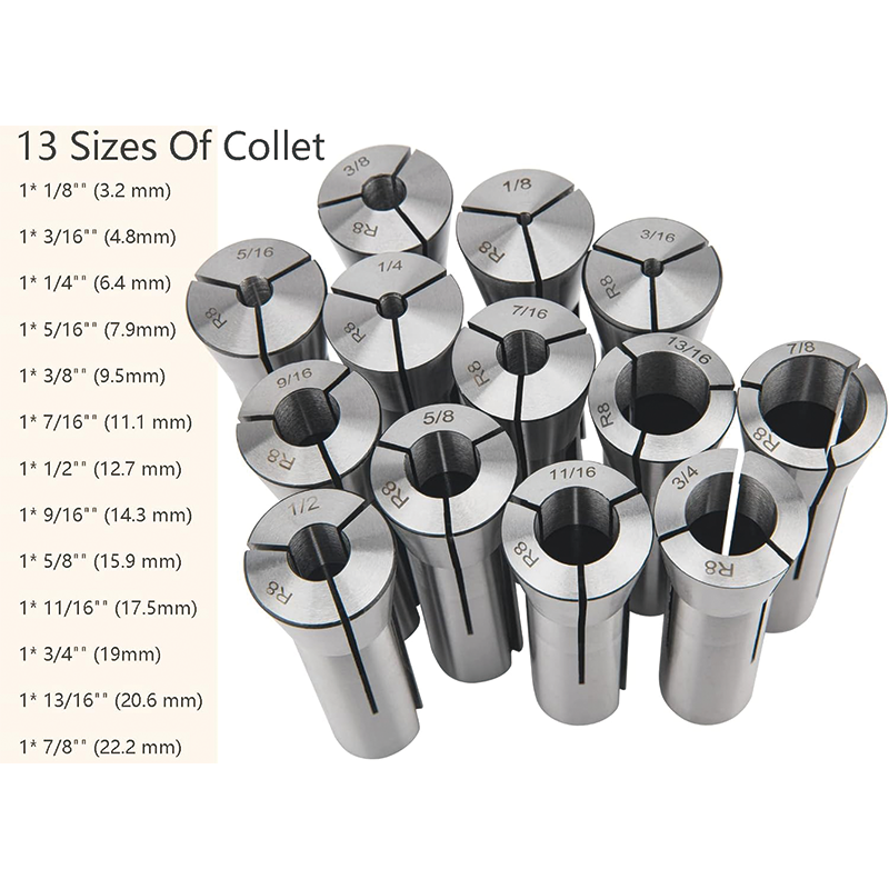 13Pcs Precision R8 Collet Set, Mill Chuck Holder with 13 Labeled Storage Boxes for Milling Machine Drill Presses Boring Machine Machining