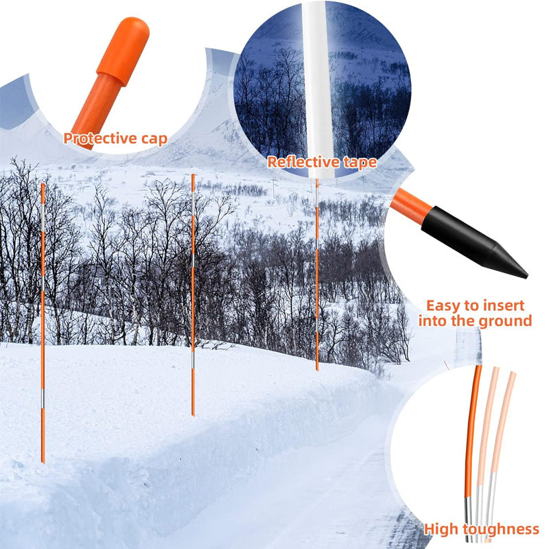 20 Pieces Lane Markers, 4ft Lane Reflective Poles, Orange Fiberglass Snow Stakes with Reflective Tape For Parking Lots, Sidewalks For Easy Observation