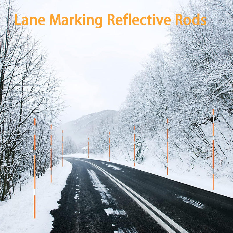 20 Pieces Lane Markers, 4ft Lane Reflective Poles, Orange Fiberglass Snow Stakes with Reflective Tape For Parking Lots, Sidewalks For Easy Observation