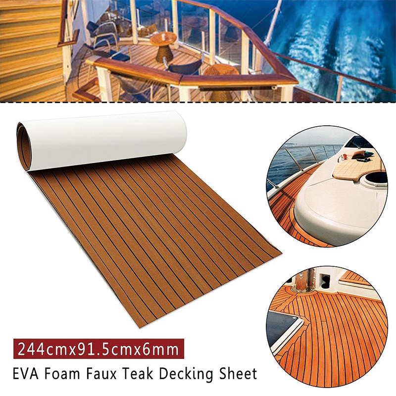 94.5''x36'' EVA Foam Teak Floor Decking Sheet,Non-Skid-Self-Adhesive Flooring Synthetic Deck,Marine Yacht RV Boat Flooring Mats