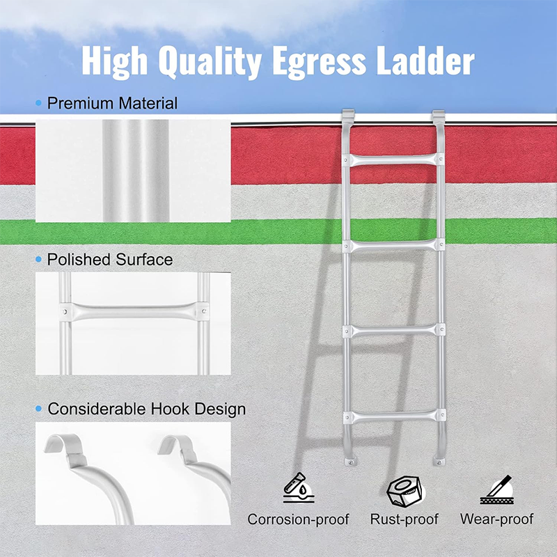 Egress Ladder 4 Step Basement Exit Ladder, 400 lb Load Capacity Metal Basement Ladder, 53" x 15.5" (L x W) Exit Window Ladder, Silver Polished Finish, for Exit Window Wells