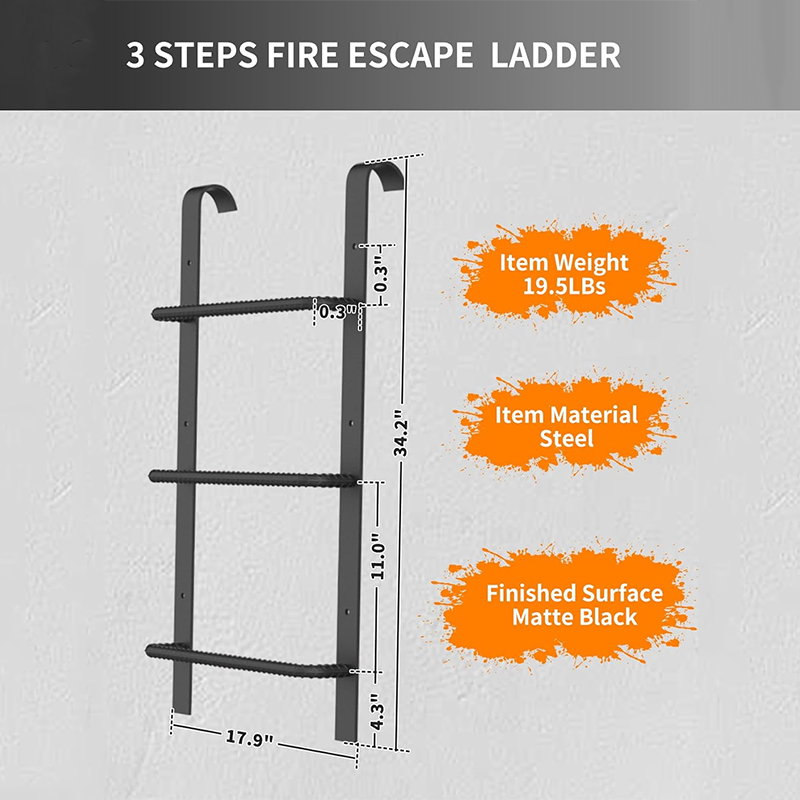 Egress Ladder 3-Step Window Well Ladder, Heavy Duty Steel Basement Escape Ladder, Fire Escape Ladder for Emergency Home Safety (34.2"L x 17.9"W, Hook Style, Matte Black)