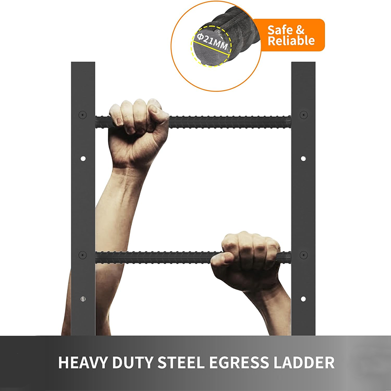 Egress Ladder 3-Step Window Well Ladder, Heavy Duty Steel Basement Escape Ladder, Fire Escape Ladder for Emergency Home Safety (34.2"L x 17.9"W, Hook Style, Matte Black)