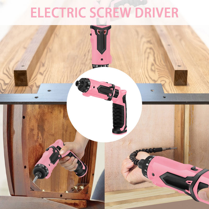 Electric Screwdriver 82pcs 8V Pink Small Electric Screwdriver Set, Cordless Screwdriver And Rechargeable Screwdriver With Screwdriver Bit Set