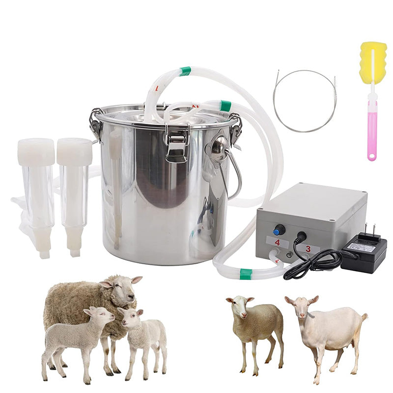 Livestock Milking Supplies with Stainless Bucket 5L Goat Milking Machine Adjustable Pulsation Vacuum Electric Milker Automatic Pulsating Vacuum Pump