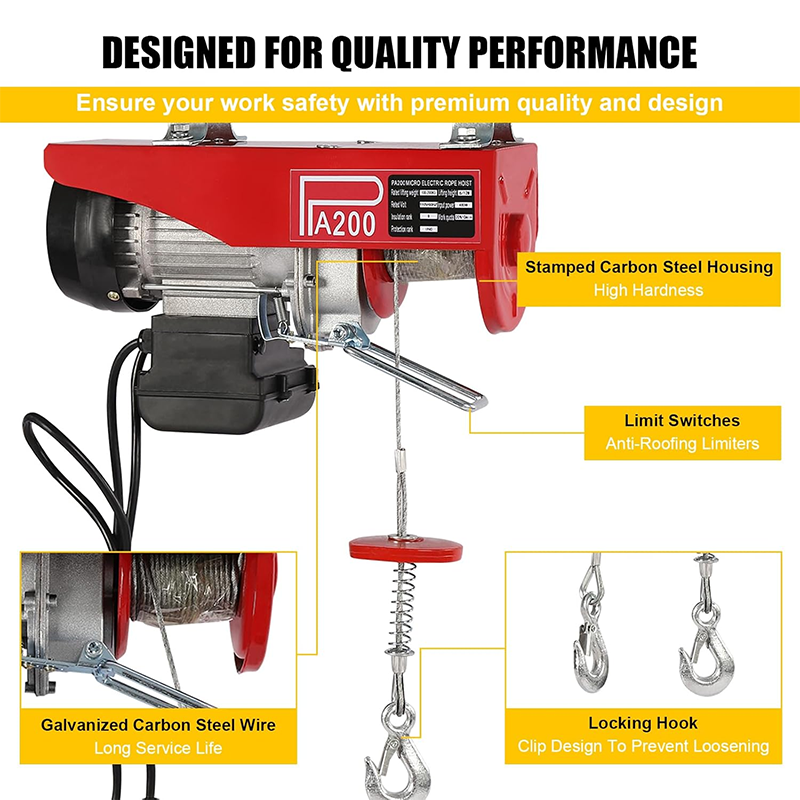Electric Hoist, 440 Lbs Electric Winch, Steel Electric Lift, Electric Cable Hoist For Garage Warehouse Factory Lifting