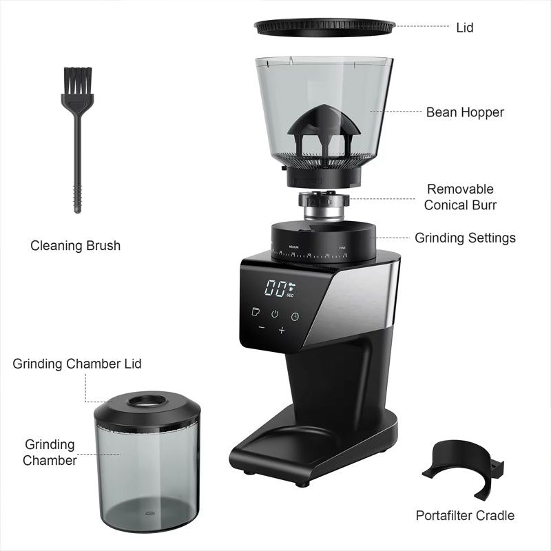 Electric Coffee Grinder With 30 Gears For Espresso American Coffee Pour Over Visual Bean Storage