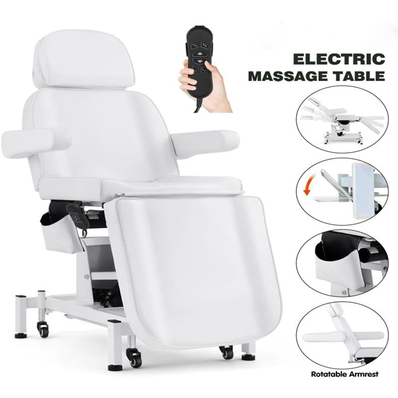 4 Motors Electric Facial Chair with Rotatable Armrests Adjustable Reclining Chair White