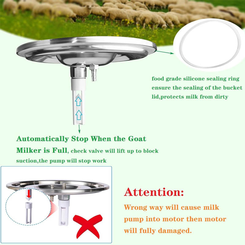 3L Electric Milking Machine 304 Stainless Steel Bucket  with Speed Adjustable Pulsating Pump Check Valve & Clean Brush