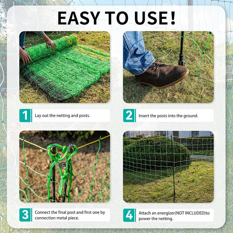 Electric Netting 42.5" H x 164' L PE Net Fencing with Posts & Double-Spiked Stakes for Backyards Farms Ranches