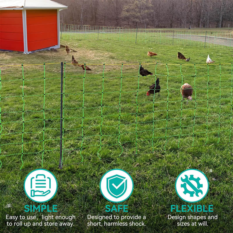 Electric Netting 42.5" H x 164' L PE Net Fencing with Posts & Double-Spiked Stakes for Backyards Farms Ranches