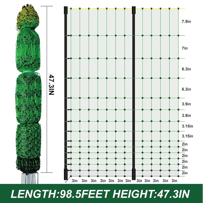 Electric Netting  47.3” x 98.5’ with Posts & Double-Spiked Stakes, Utility Portable Mesh for Chickens, Ducks, Geese, Rabbits