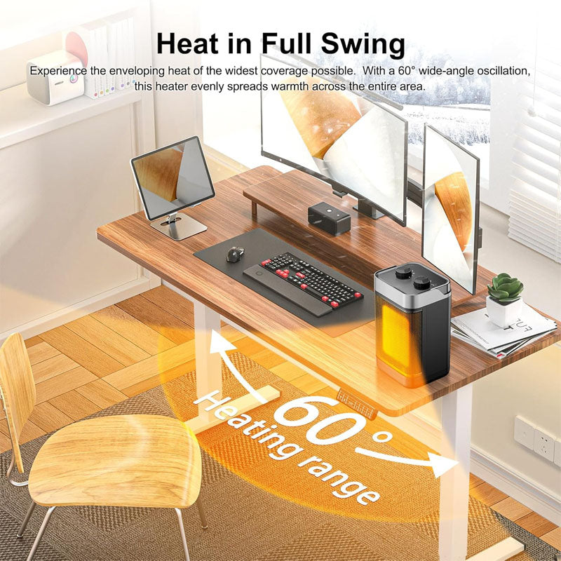 1500W Portable Electric Space Heater 2-Level Adjustable Quiet Ceramic Heater Fan 60°Oscillating Electric Heater for Bedroom Office Indoor Use