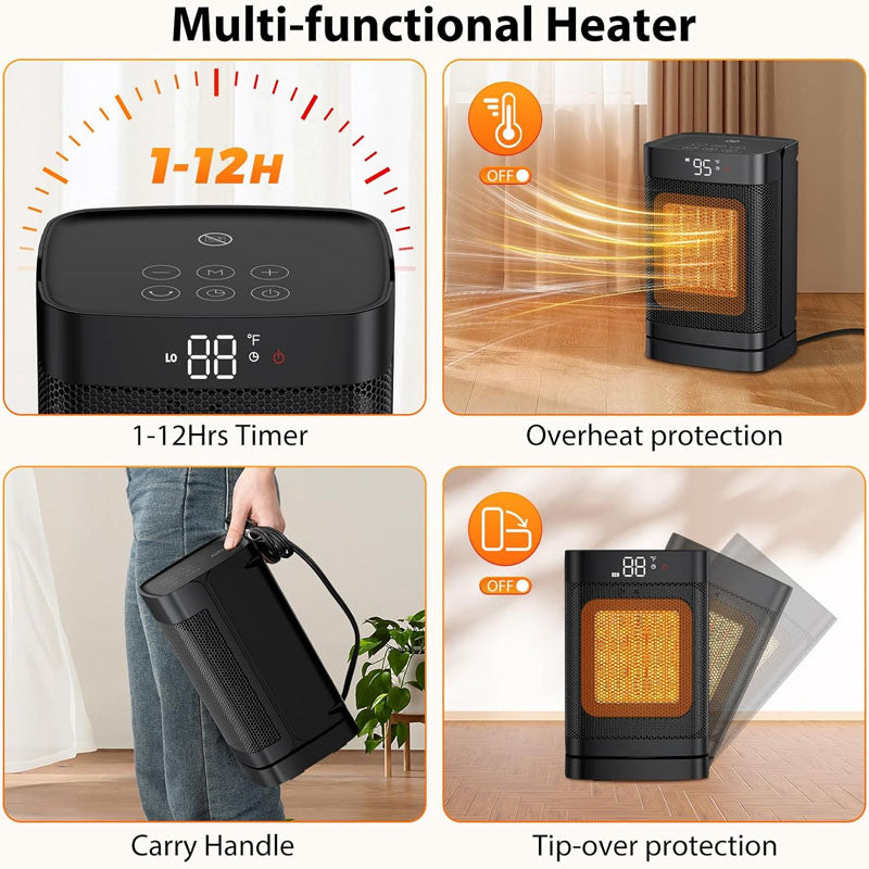 10 inch Electric Space Heater 1500W Portable Heater 60°Oscillating 4 Modes 12h Timer Space Heater Indoor with Thermostat