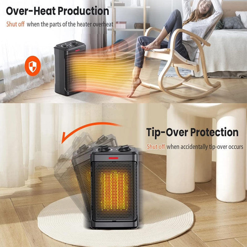 9 inch Space Heater Electric Heater with Thermostat 750W for Home and Office Ceramic Small Heater with Thermostat