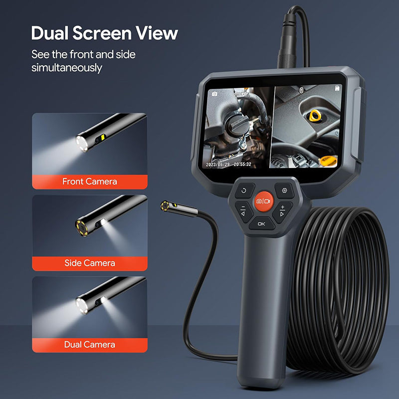5" IPS Screen Endoscope Camera Dual Lens Borescope 7.9mm 1080P Plumbing Snake Inspection Camera with Split Screen, 32GB TF Card, Hardshell Case, Gadgets
