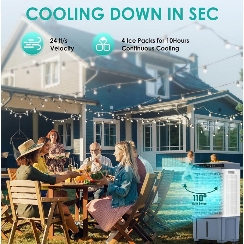 Evaporative Cooler 800CFM Swamp Cooler with 12H Timer, 110° Oscillation Indoor/Outdoor Use