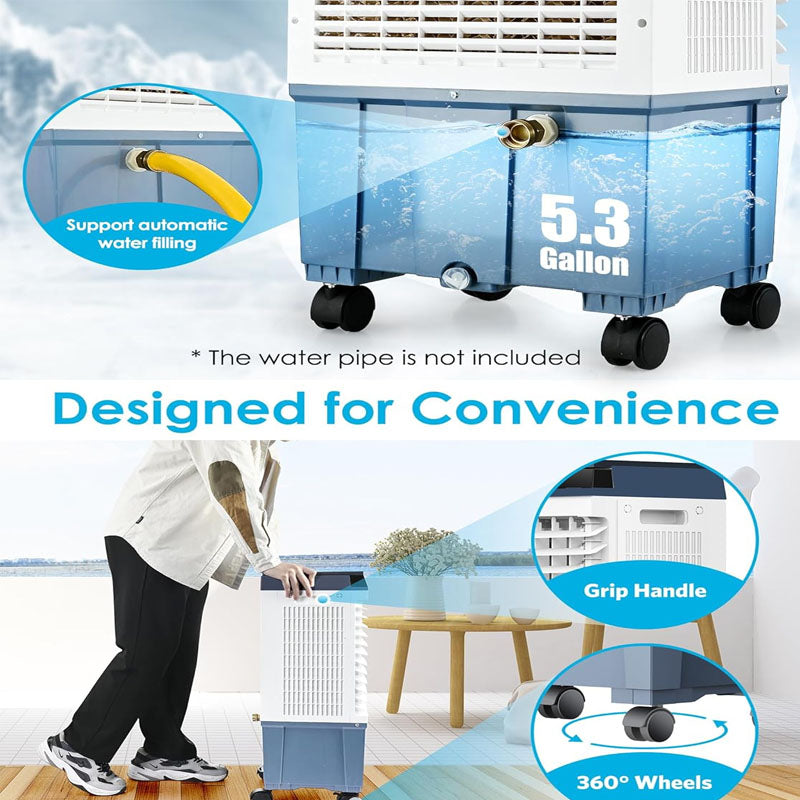 Evaporative Cooler 800CFM Swamp Cooler with 12H Timer, 110° Oscillation Indoor/Outdoor Use