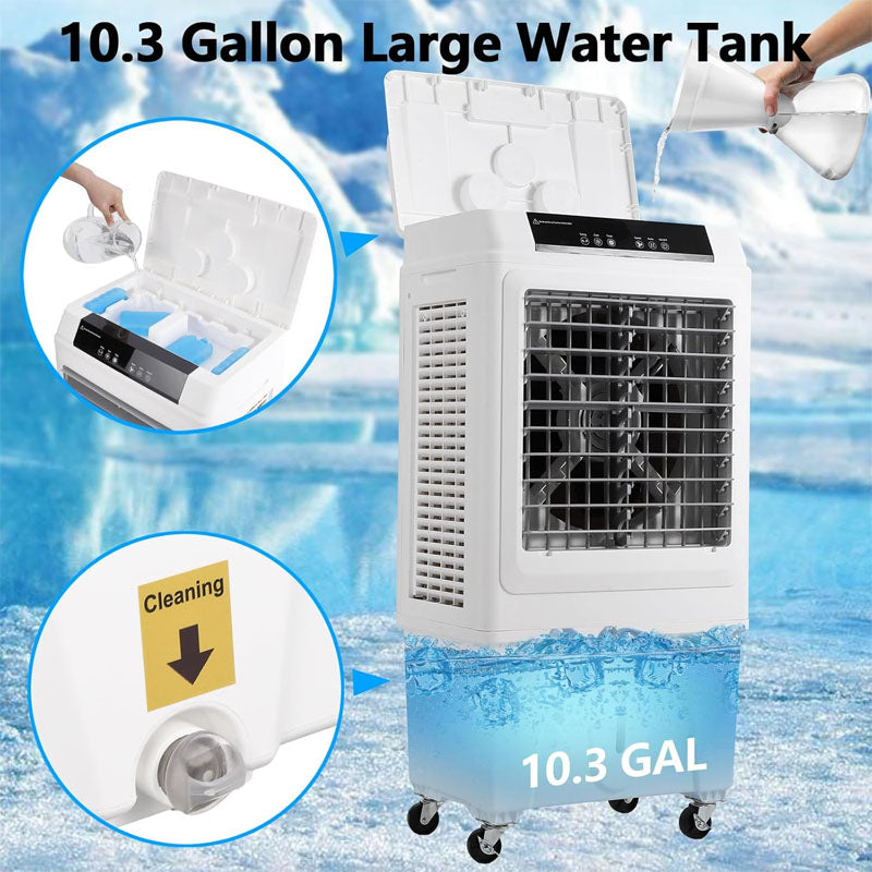 3000CFM Evaporative Air Cooler 3-in-1Swamp Cooler with Remote Control and 12H Timer 4 Ice Packs 3 Modes & Wind Speeds for Outdoor Indoor Use 10.3 Gallon