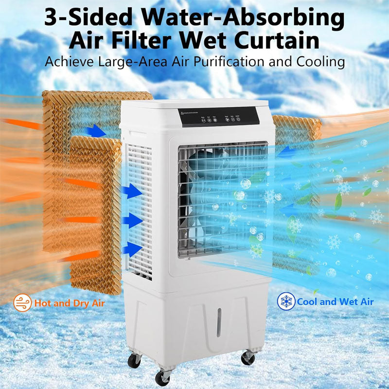 3000CFM Evaporative Air Cooler 3-in-1Swamp Cooler with Remote Control and 12H Timer 4 Ice Packs 3 Modes & Wind Speeds for Outdoor Indoor Use 10.3 Gallon