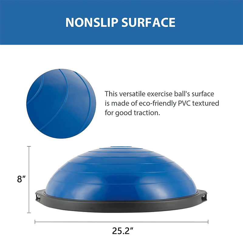 Half Exercise Ball Trainer, 25in Inflatable Half Exercise Ball Wobble Board Balance Trainer w Nonslip Base 2 Bands, Pump, Extra Ball Included