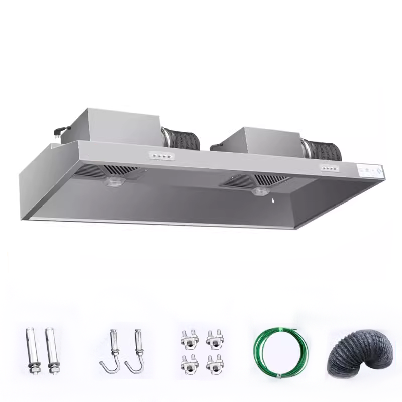 150-80 Double Fan 680 Watt Exhaust Hood All-In-One Commercial Kitchen Fried Chicken Shop Smoke Collection Stainless Steel Exhaust Hood